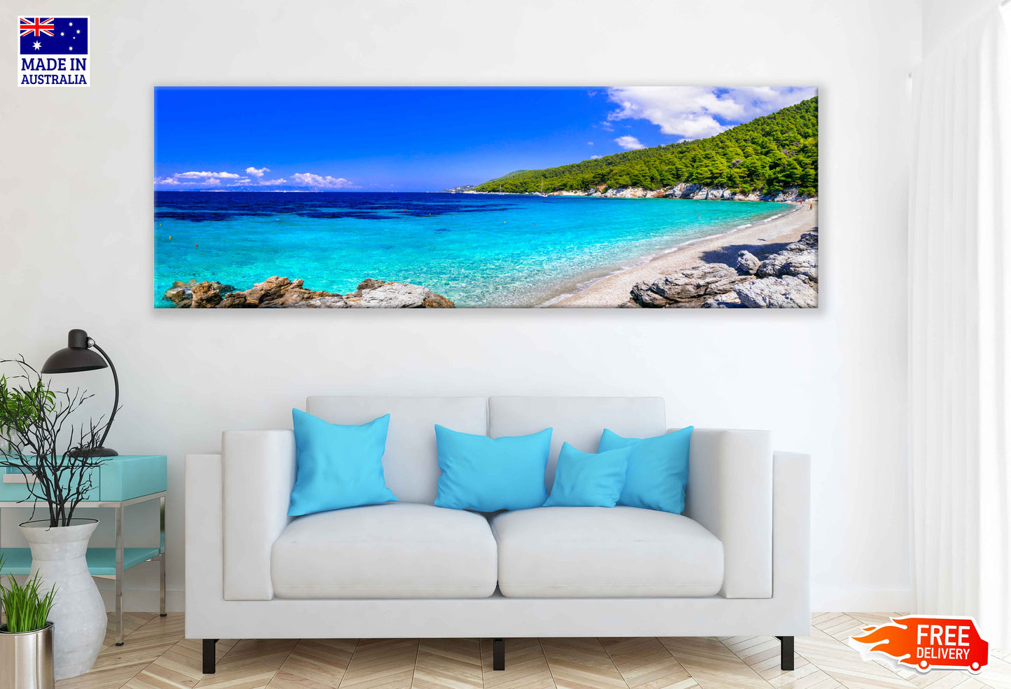 Panoramic Canvas Skopelos Island Sea View Photographin High Quality 100% Australian Made Wall Canvas Print Ready to Hang