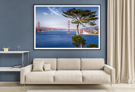 Golden Gate Bridge & Cypress Tree View Photograph Home Decor Premium Quality Poster Print Choose Your Sizes