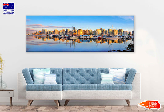 Panoramic Canvas Vancouver Harbor Sky View Photograph High Quality 100% Australian Made Wall Canvas Print Ready to Hang