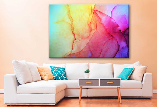 Bella Home Pink Yellow & Blue Abstract Art Print Canvas Ready to hang