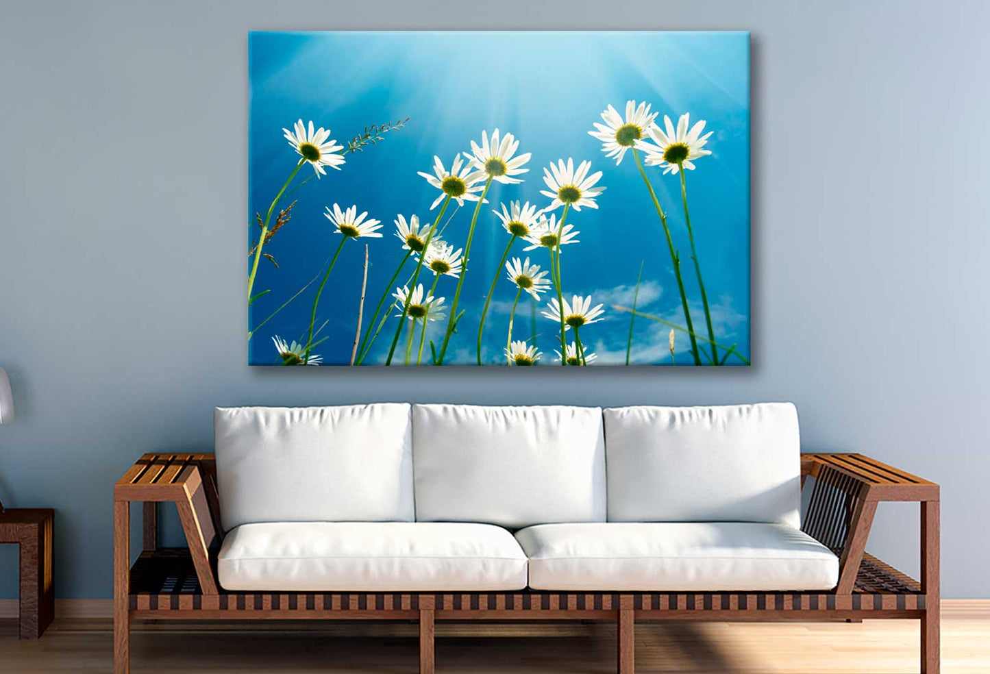 Bella Home White Daisies on Blue Sky View Print Canvas Ready to hang