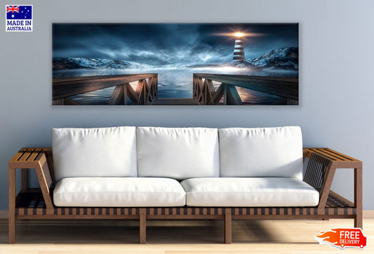 Panoramic Canvas Wooden Pier Over Sea High Quality 100% Australian Made Wall Canvas Print Ready to Hang