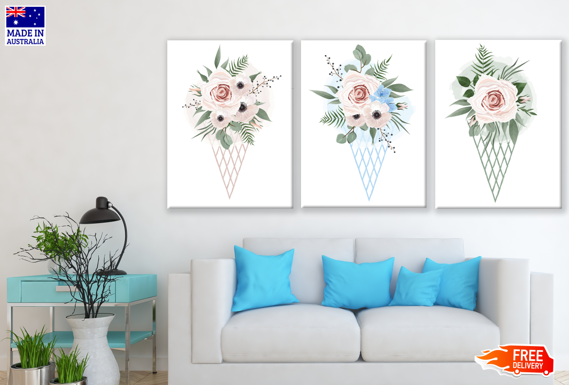 3 Set of Flower Bouquets High Quality print 100% Australian made wall Canvas ready to hang