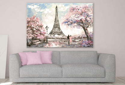 Eiffel Tower Red Roses & Couple Painting Print 100% Australian Made