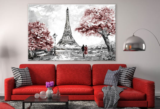 Eiffel Tower Red Rose & Couple Painting Print 100% Australian Made