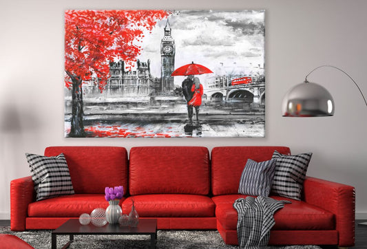 Couple Raining Big Ben Floral Painting Print 100% Australian Made