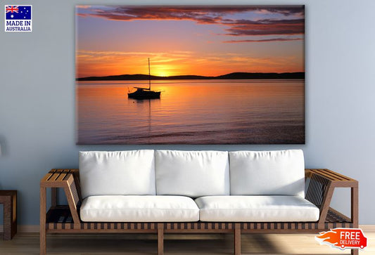 Stunning Beach with Boats Sunset Photograph Print 100% Australian Made