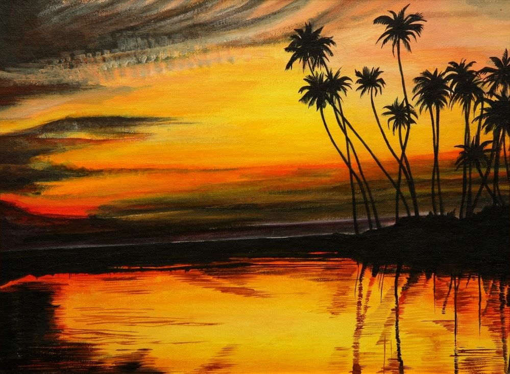 Stunning Sunset Scenery Oil Painting Home Decor Premium Quality Poster Print Choose Your Sizes