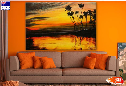 Beach with Palm Trees Sunset Watercolour Painting Print 100% Australian Made