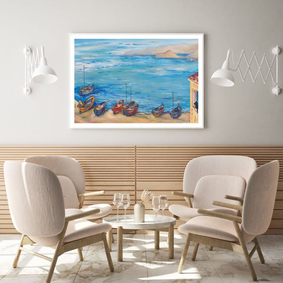 Boats on Sea Watercolor Painting Home Decor Premium Quality Poster Print Choose Your Sizes