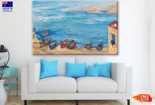 Beach & Boats Watercolour Painting Print 100% Australian Made