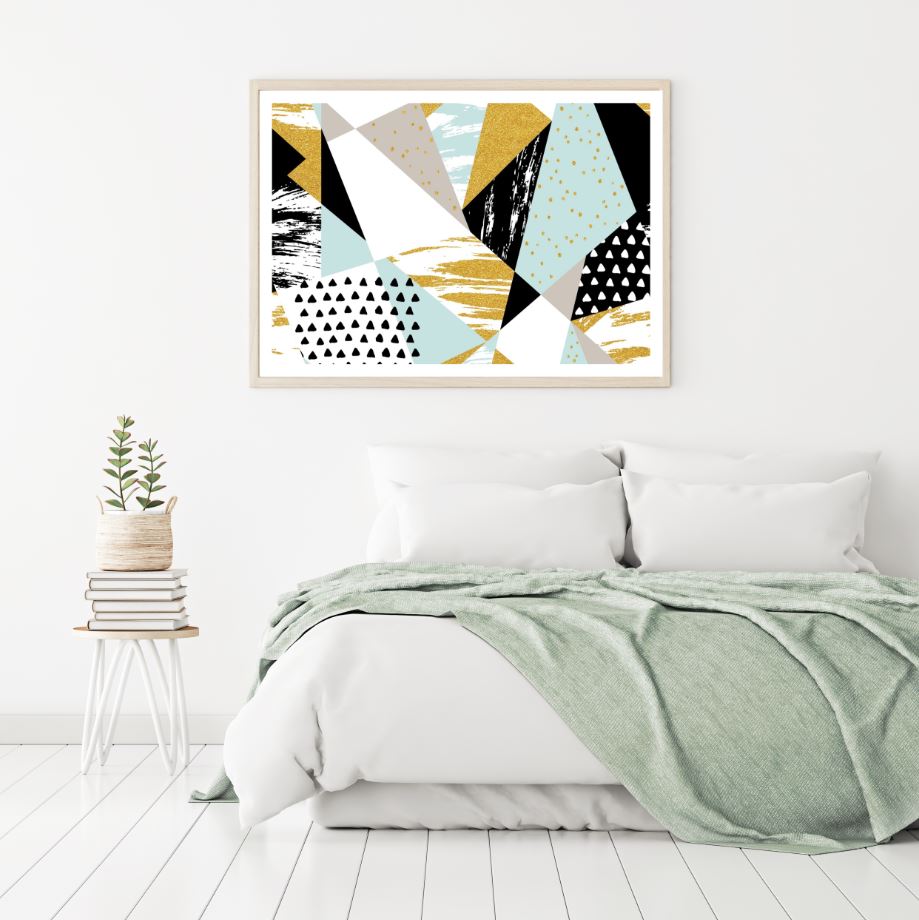 Gold Blue & Black Abstract Shapes Design Home Decor Premium Quality Poster Print Choose Your Sizes