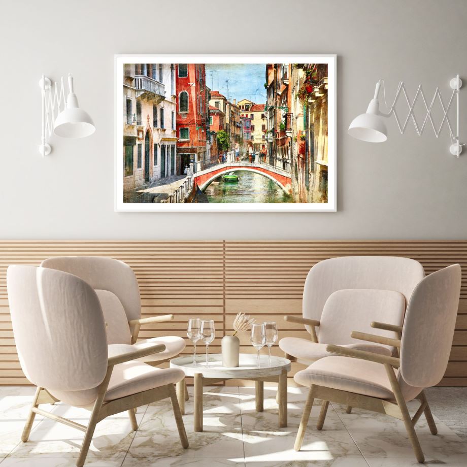 Canal & Houses in Italy Painting Home Decor Premium Quality Poster Print Choose Your Sizes