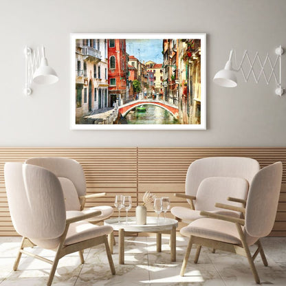 Canal & Houses in Italy Painting Home Decor Premium Quality Poster Print Choose Your Sizes