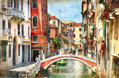 Canal & Houses in Italy Painting Home Decor Premium Quality Poster Print Choose Your Sizes