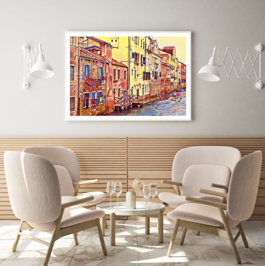 Colorful Houses Near Canal Painting Home Decor Premium Quality Poster Print Choose Your Sizes