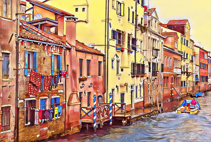 Colorful Houses Near Canal Painting Home Decor Premium Quality Poster Print Choose Your Sizes