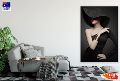 Fashion Girl with Black Dress & Hat Photograph Print 100% Australian Made