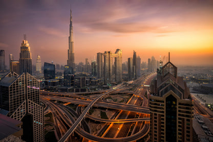 Highways Dubai City Sunset View Photograph Print 100% Australian Made