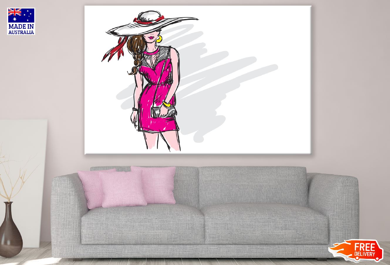 Fashion Woman with Hat Vector Illustration Print 100% Australian Made