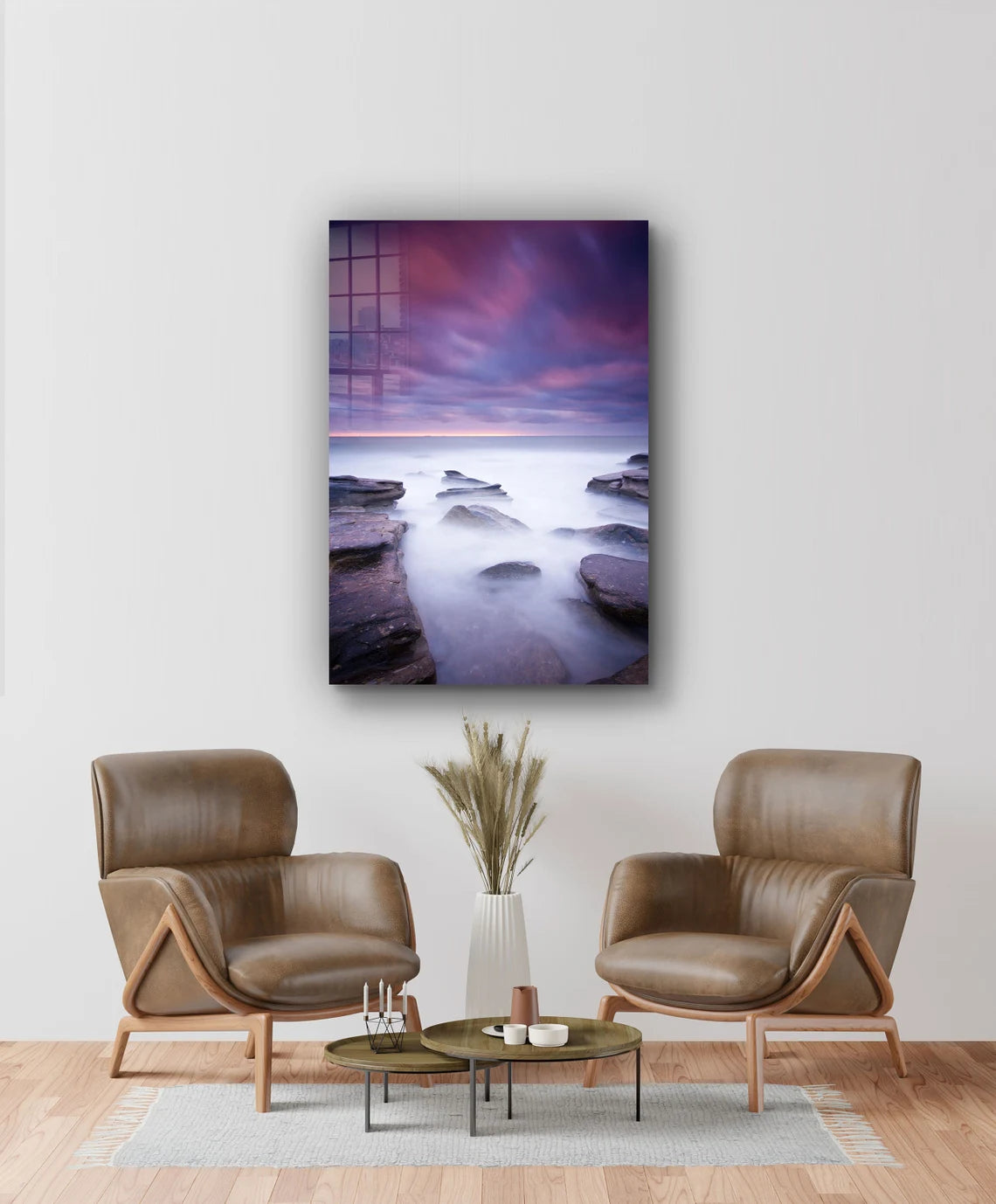 Misty Ocean Rocks Print Tempered Glass Wall Art 100% Made in Australia Ready to Hang