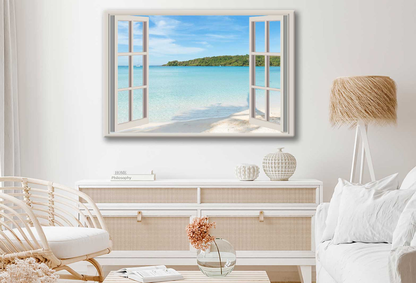 Bella Home Beach View Through Window Print Canvas Ready to hang