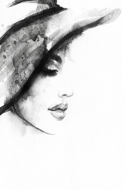 Woman with Elegant Hat Abstract Fashion Watercolor Painting Print 100% Australian Made