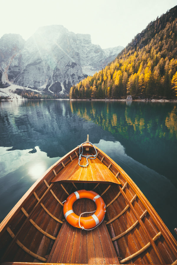 Wooden Rowing Boat on South Tyrol Photograph Print 100% Australian Made