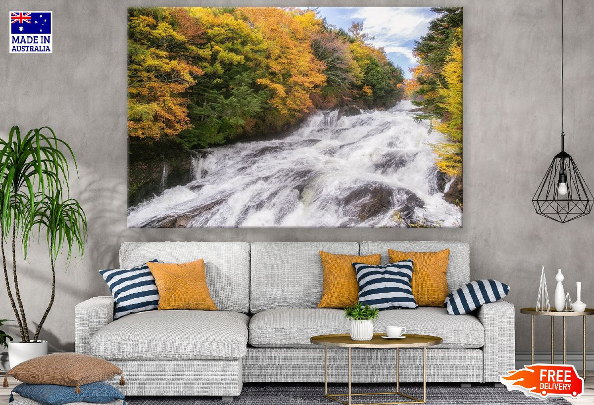 Autumn Forest & Waterfall Cascade River Print 100% Australian Made