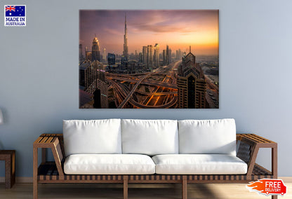 Highways Dubai City Sunset View Photograph Print 100% Australian Made