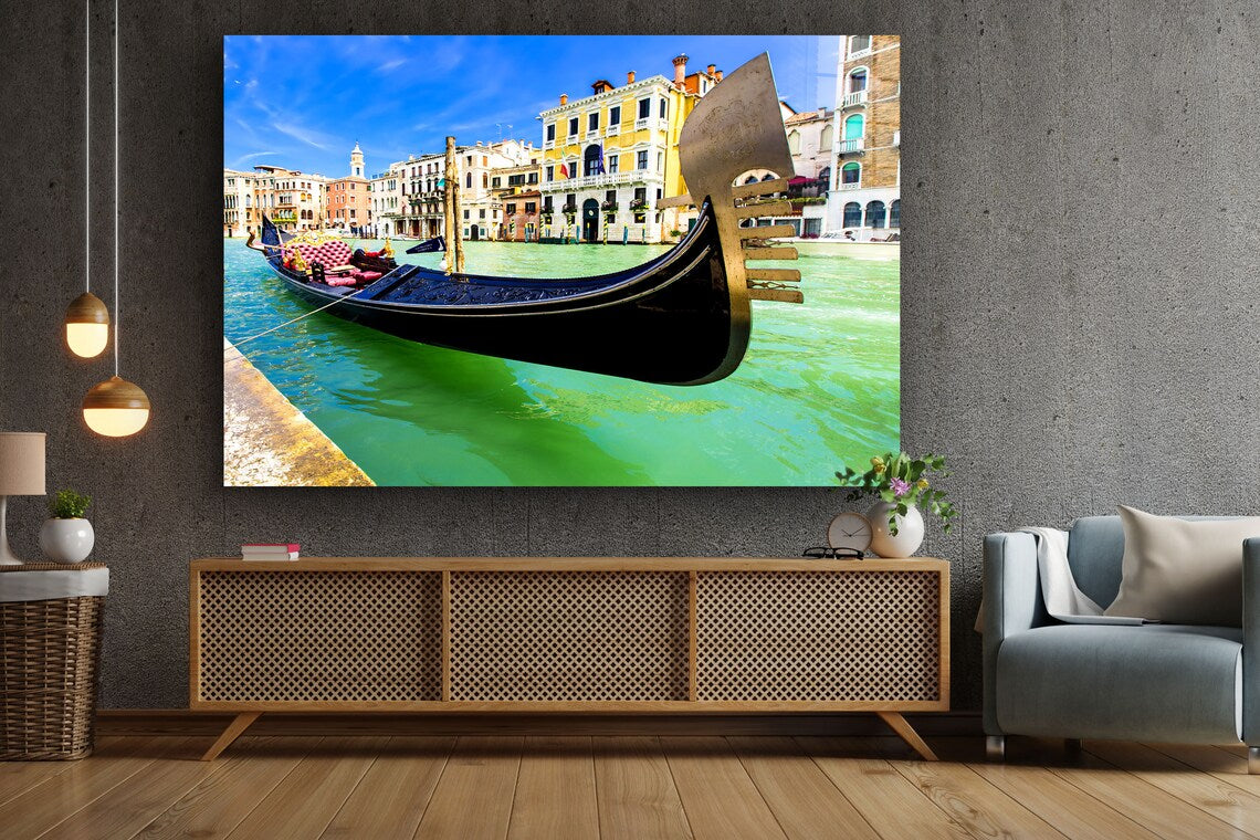 Boat on Canal Italy Print Tempered Glass Wall Art 100% Made in Australia Ready to Hang