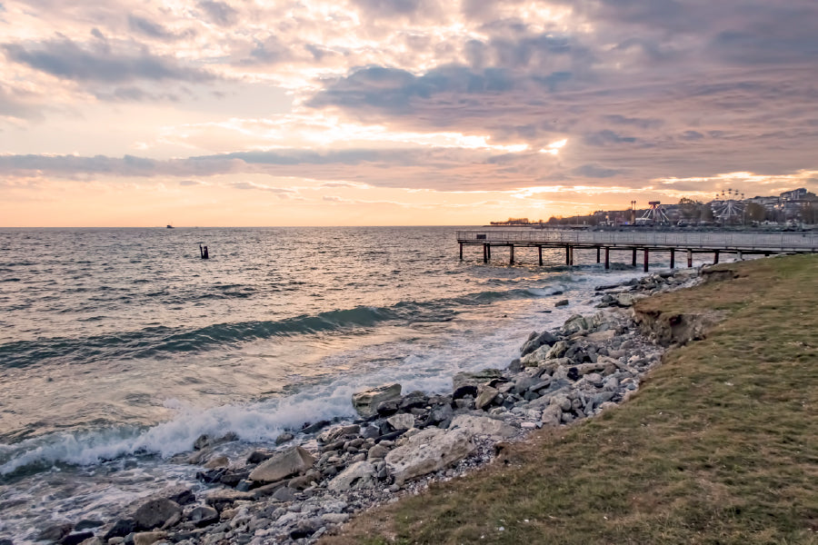 Wooden Pier & Rocks on Sea Shore Photograph Print 100% Australian Made