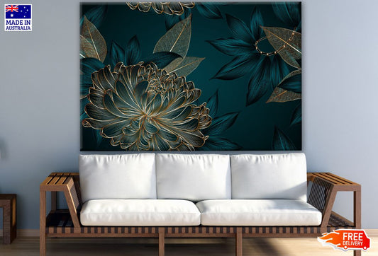 Gold & Blue Floral Design Print 100% Australian Made