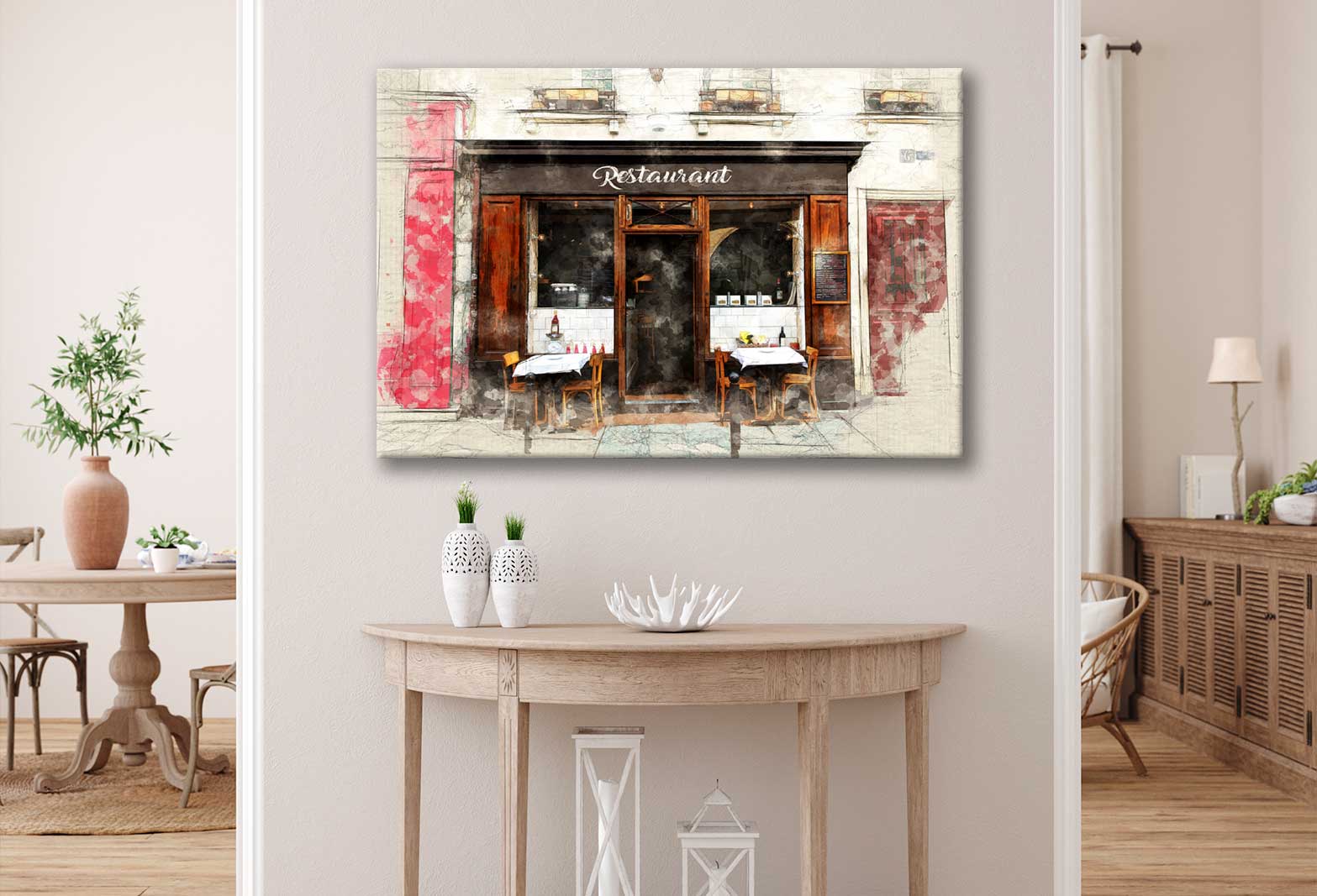 Bella Home Restaurant Facade In A Parisian Street Print Canvas Ready to hang