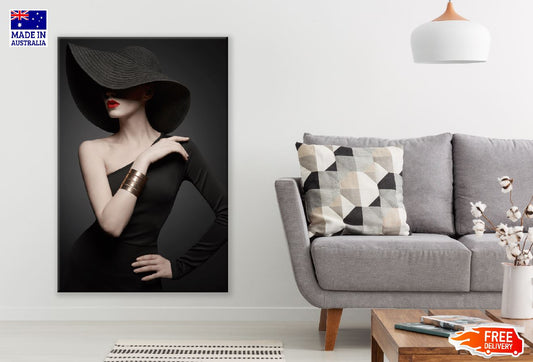 Fashion Girl with Black Dress & Hat Photograph Print 100% Australian Made