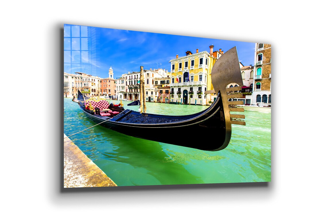 Boat on Canal Italy Print Tempered Glass Wall Art 100% Made in Australia Ready to Hang