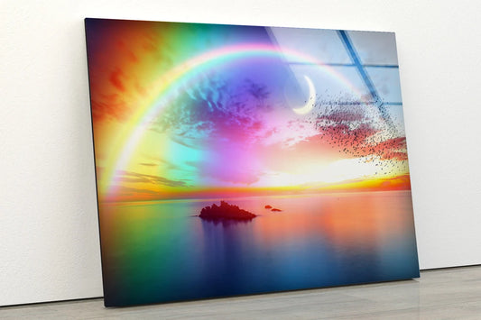 Birds Flying Over Lake & Rainbow View Acrylic Glass Print Tempered Glass Wall Art 100% Made in Australia Ready to Hang