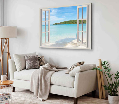 Bella Home Beach View Through Window Print Canvas Ready to hang