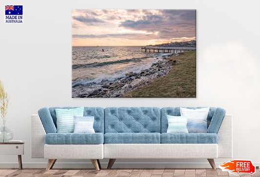 Wooden Pier & Rocks on Sea Shore Photograph Print 100% Australian Made