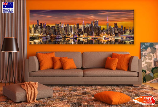 Panoramic Canvas City Sunset View High Quality 100% Australian made wall Canvas Print ready to hang