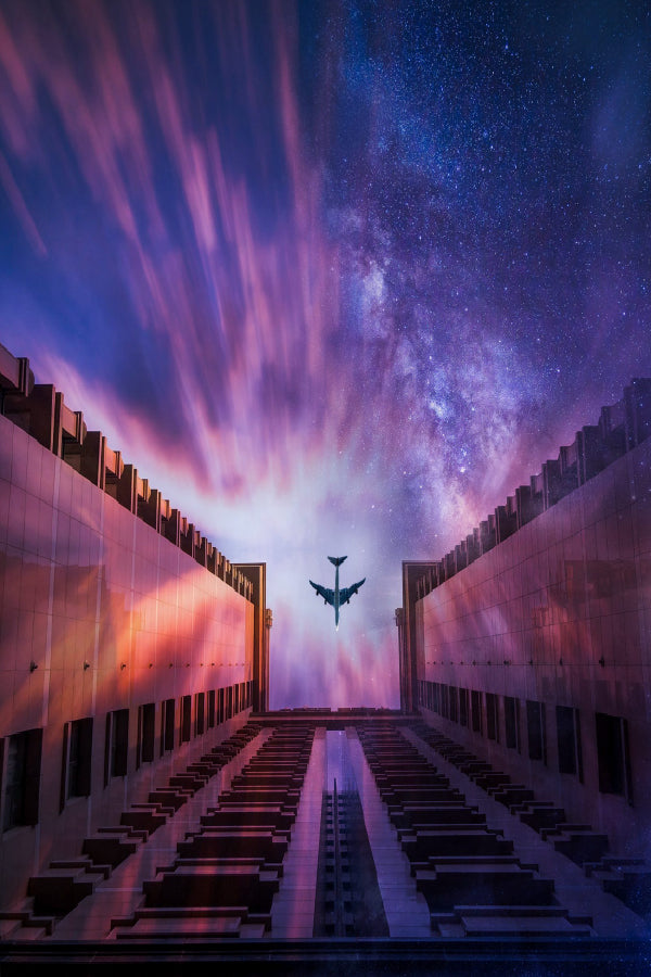 Flight Over Building Starry Sky Photograph Print 100% Australian Made