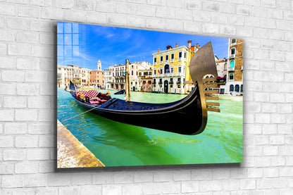 Boat on Canal Italy Print Tempered Glass Wall Art 100% Made in Australia Ready to Hang