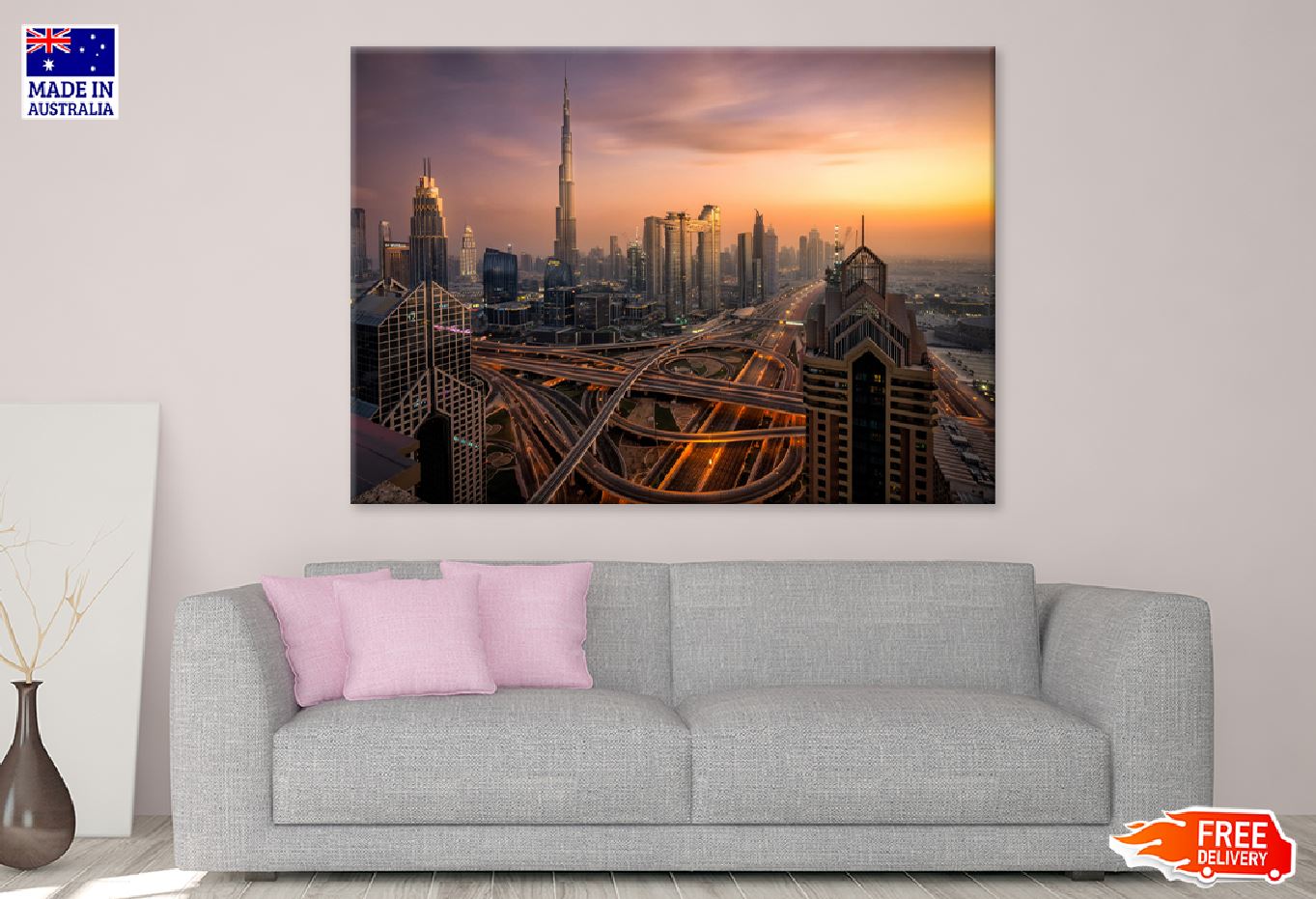 Highways Dubai City Sunset View Photograph Print 100% Australian Made