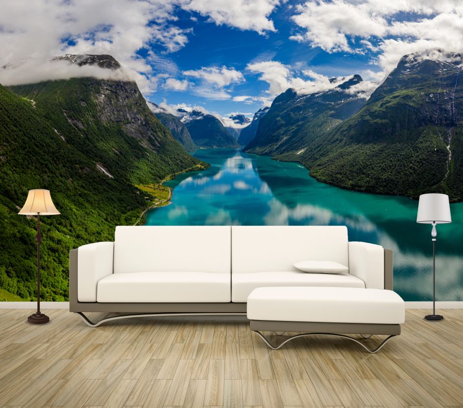 Wallpaper Murals Peel and Stick Removable Stunning Lake with Mountain View High Quality