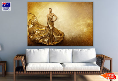 Fashion Woman with Flying Gold Dress Photograph Print 100% Australian Made