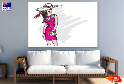 Fashion Woman with Hat Vector Illustration Print 100% Australian Made