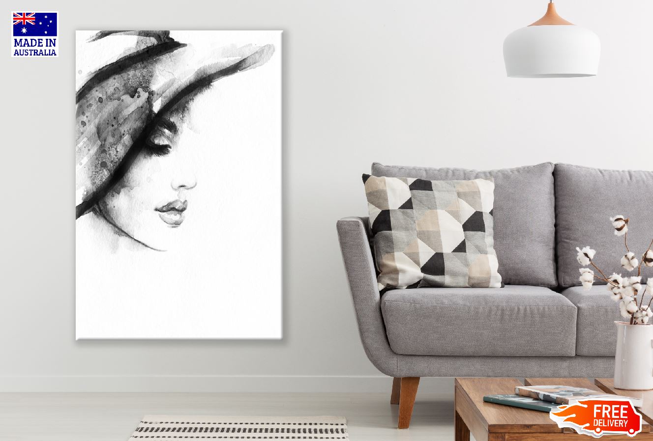 Woman with Elegant Hat Abstract Fashion Watercolor Painting Print 100% Australian Made