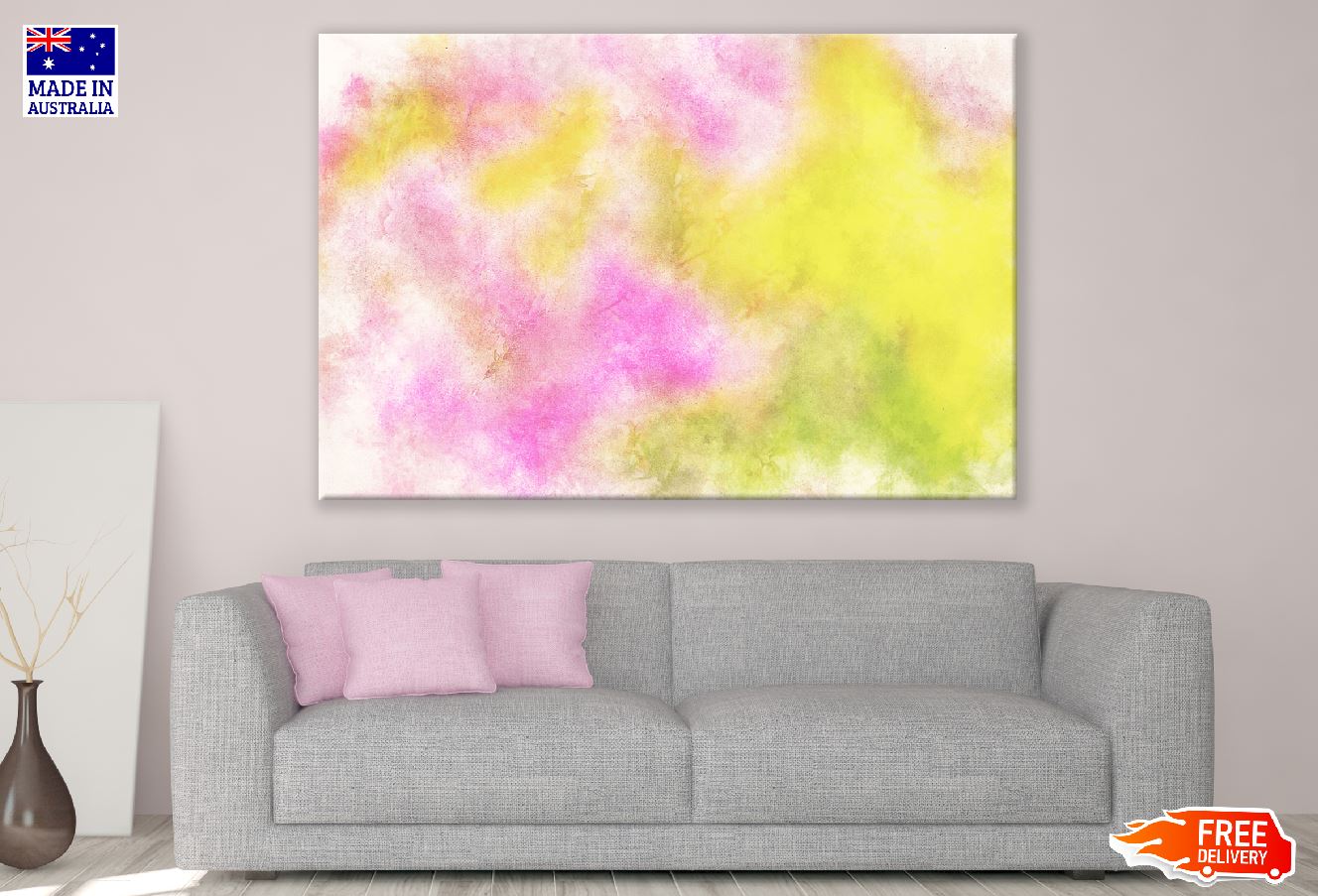 Yellow & Pink Abstract Design Print 100% Australian Made