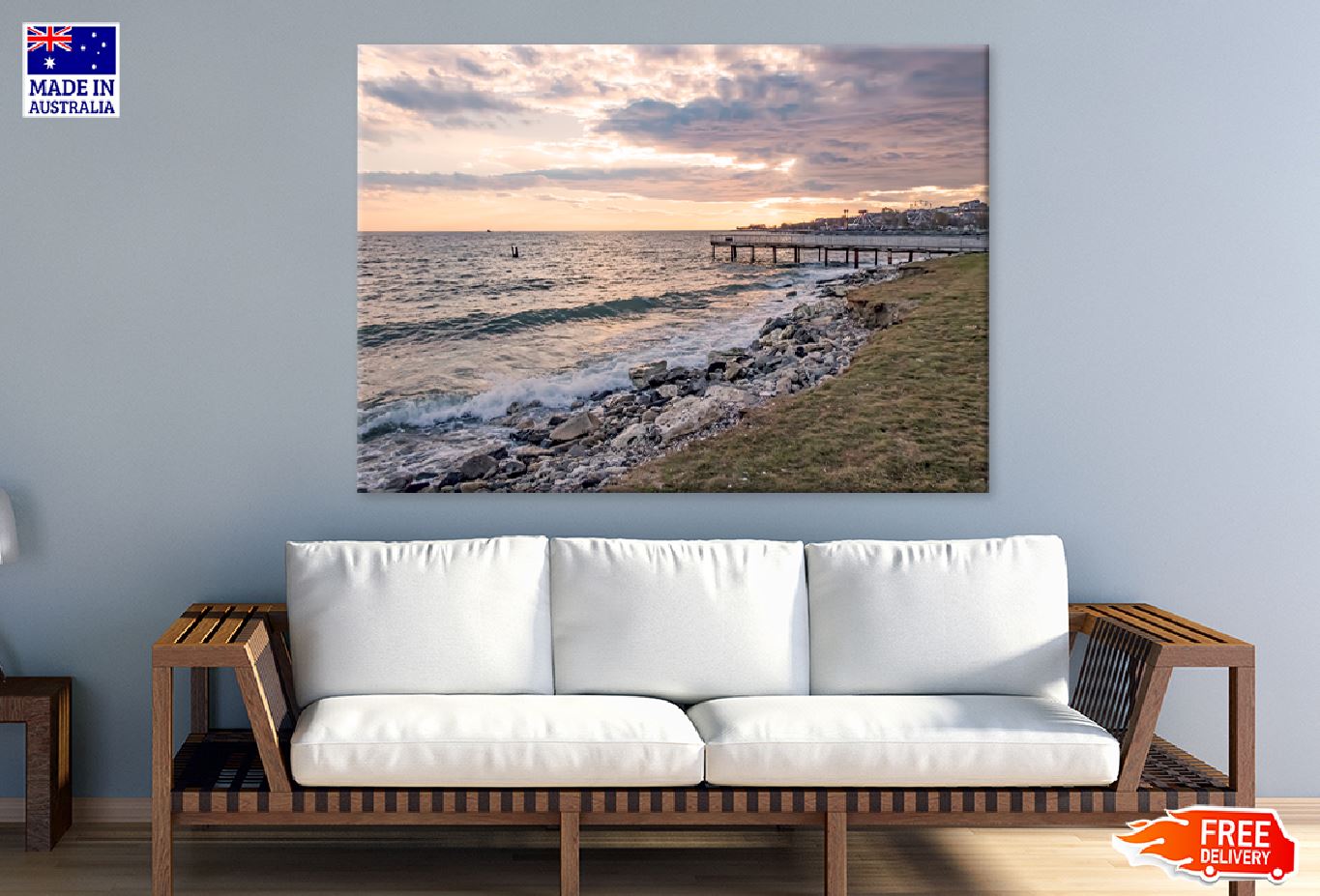 Wooden Pier & Rocks on Sea Shore Photograph Print 100% Australian Made