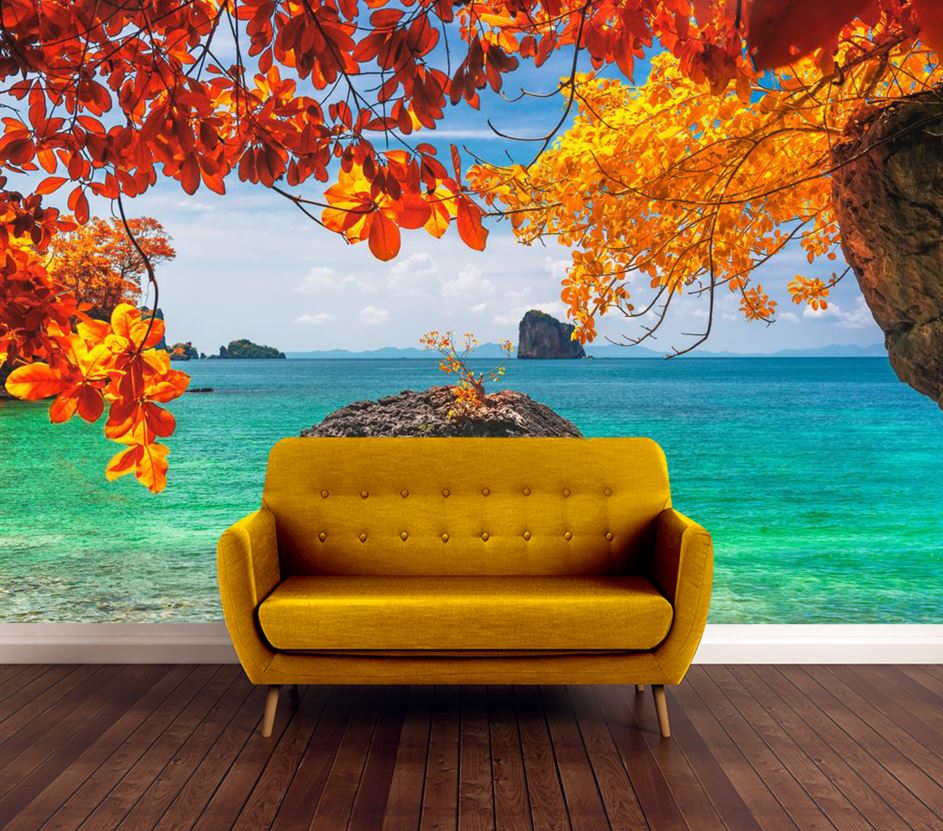 Wallpaper Murals Peel and Stick Removable Autumn Tree in Beach High Quality